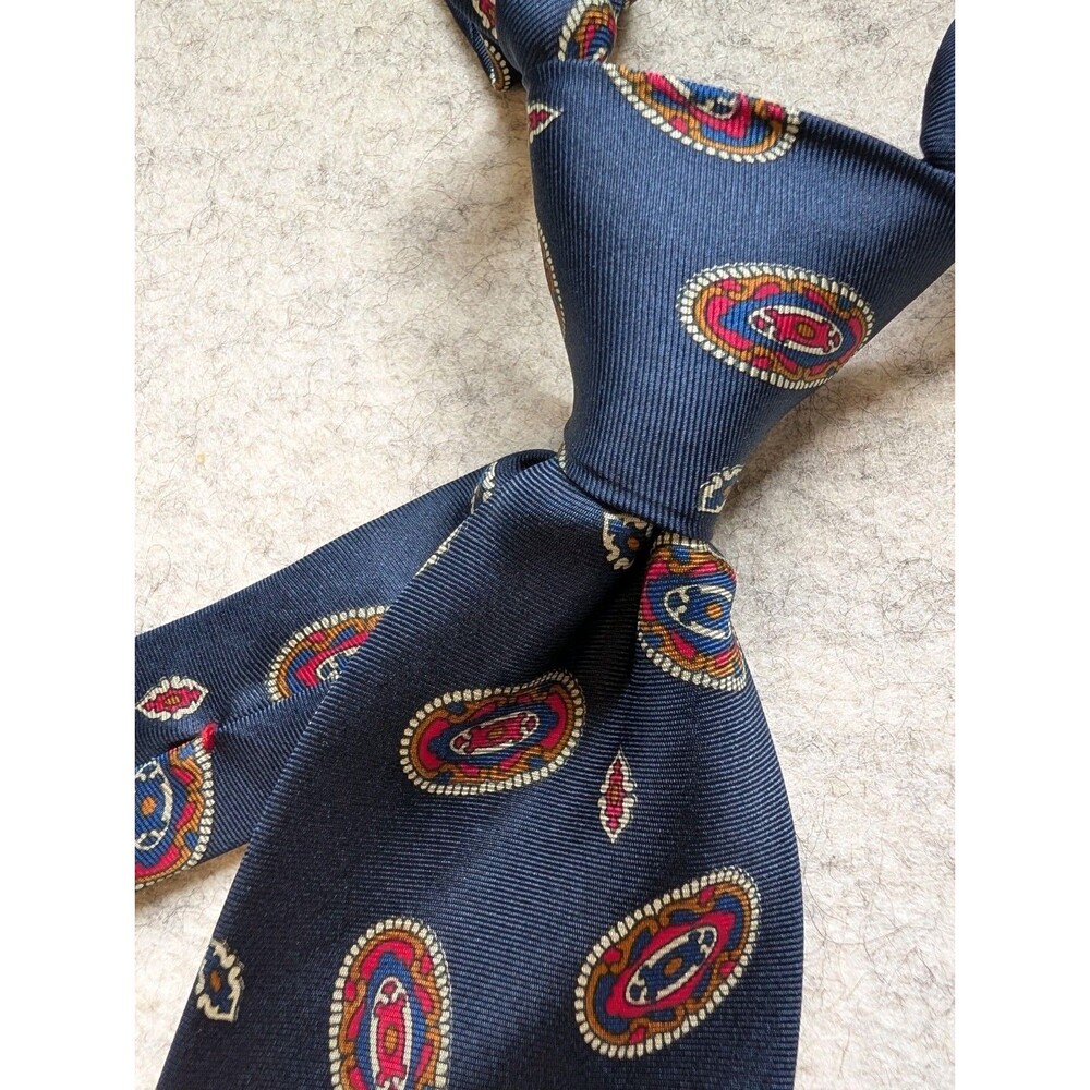 Vintage Hardy Amies Silk Woven Necktie Navy Multicolor Geometric Pattern